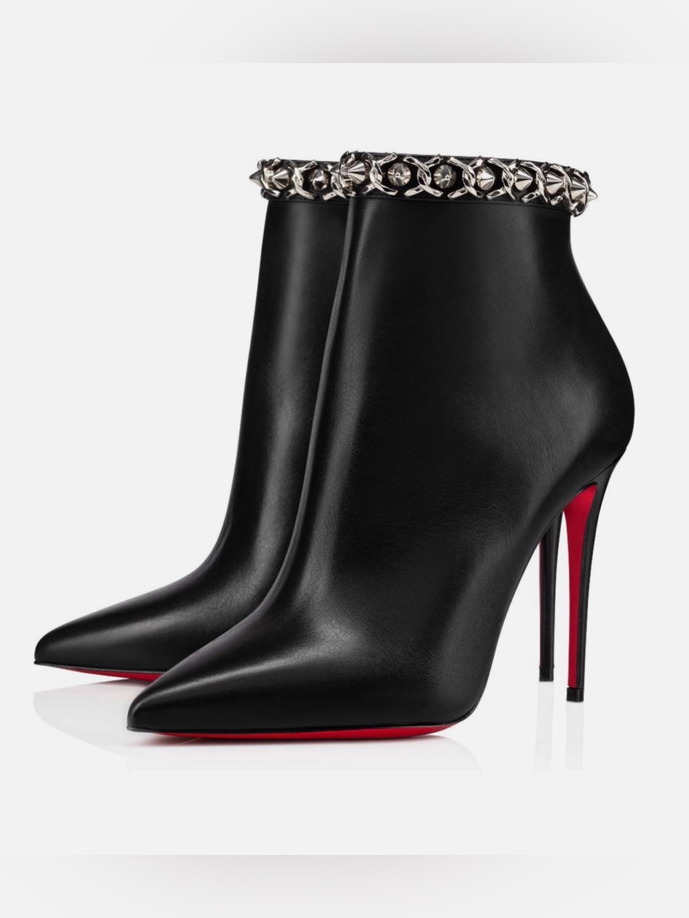 Christian Louboutin Booty Chain 100 Black Calf Leather Ankle Heel Bootie 40